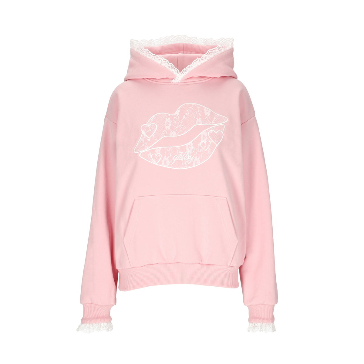 Glittsy Lace Hoodie Pink