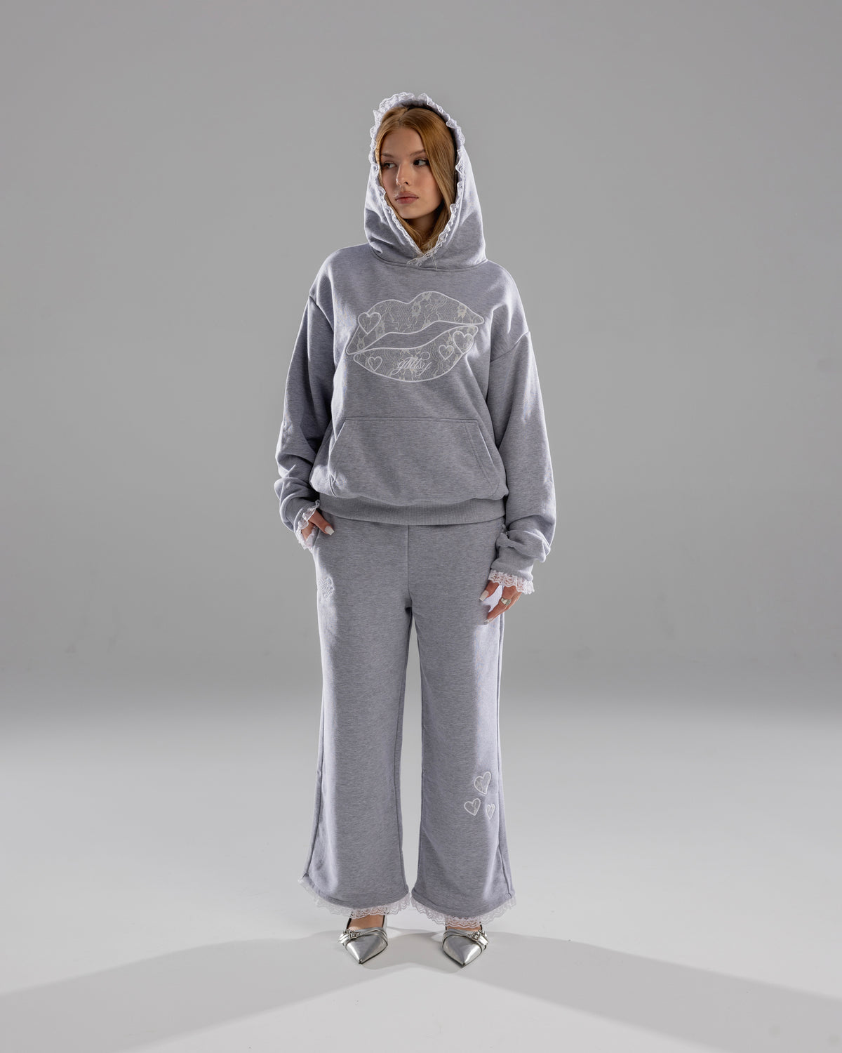 Glittsy Lace Hoodie Gray