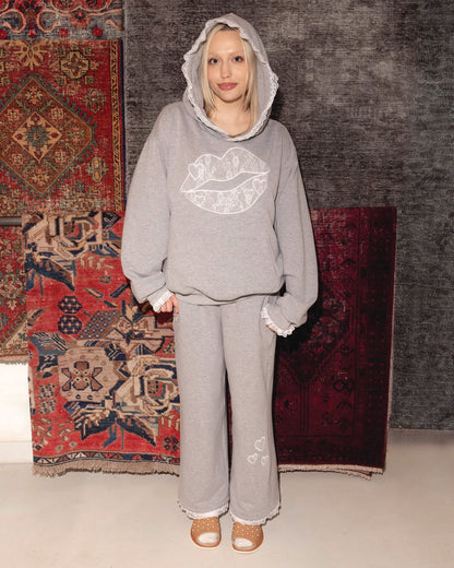 Glittsy Lace Sweatpants Gray